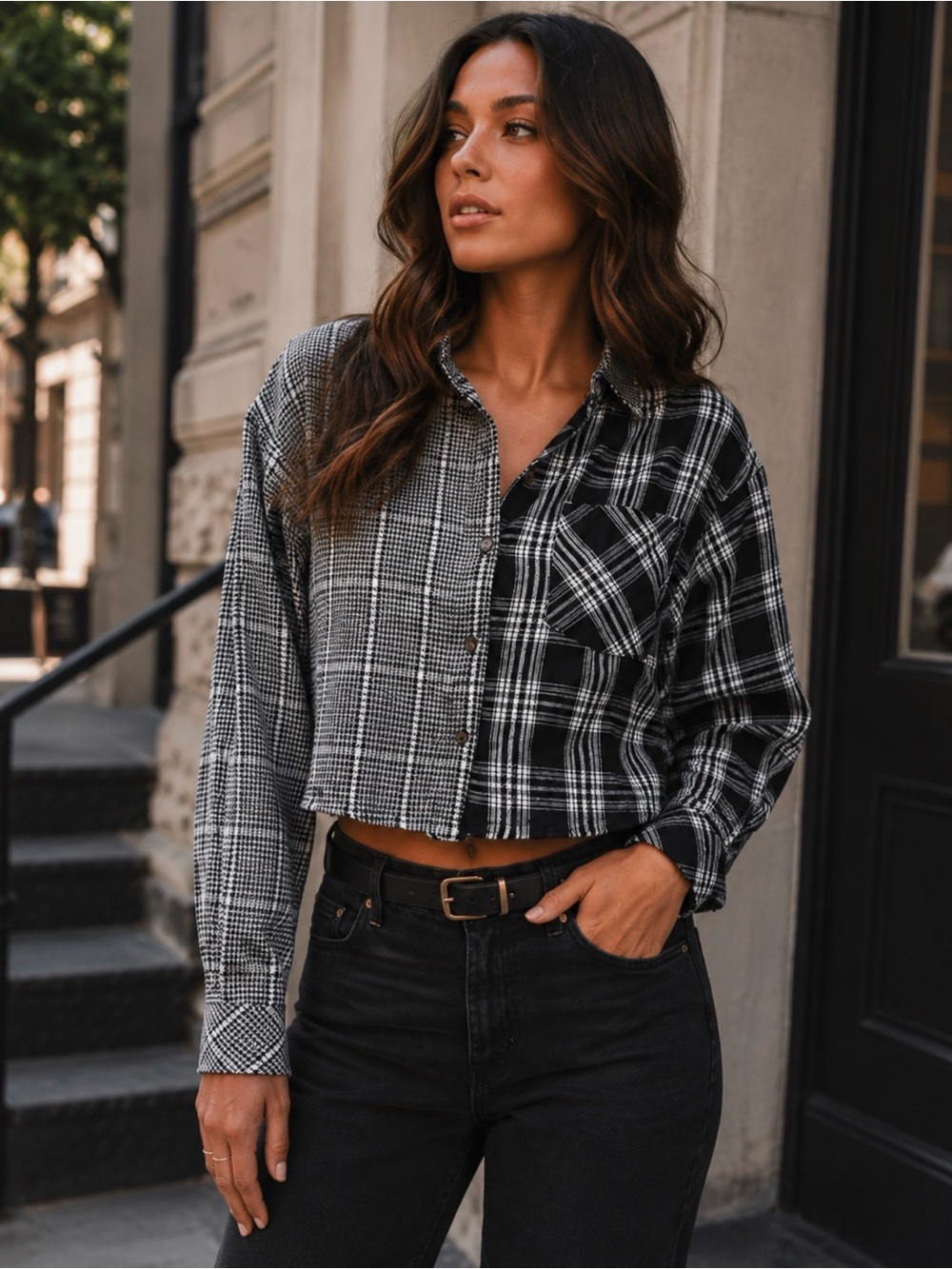NWT Multi Plaid Cropped Button-Front Shirt ✨